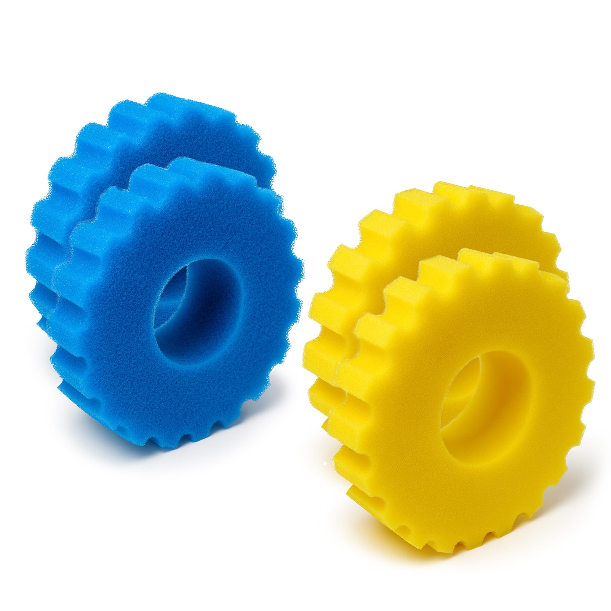 Filterschwämme Set für Teichfilter CPF-2500 | 4X biologische Ersatzschwämme (2X blau grob, 2X gelb fein) | Ø 23 cm | Passgenau für mechanische & biologische Reinigung | Klares Wasser