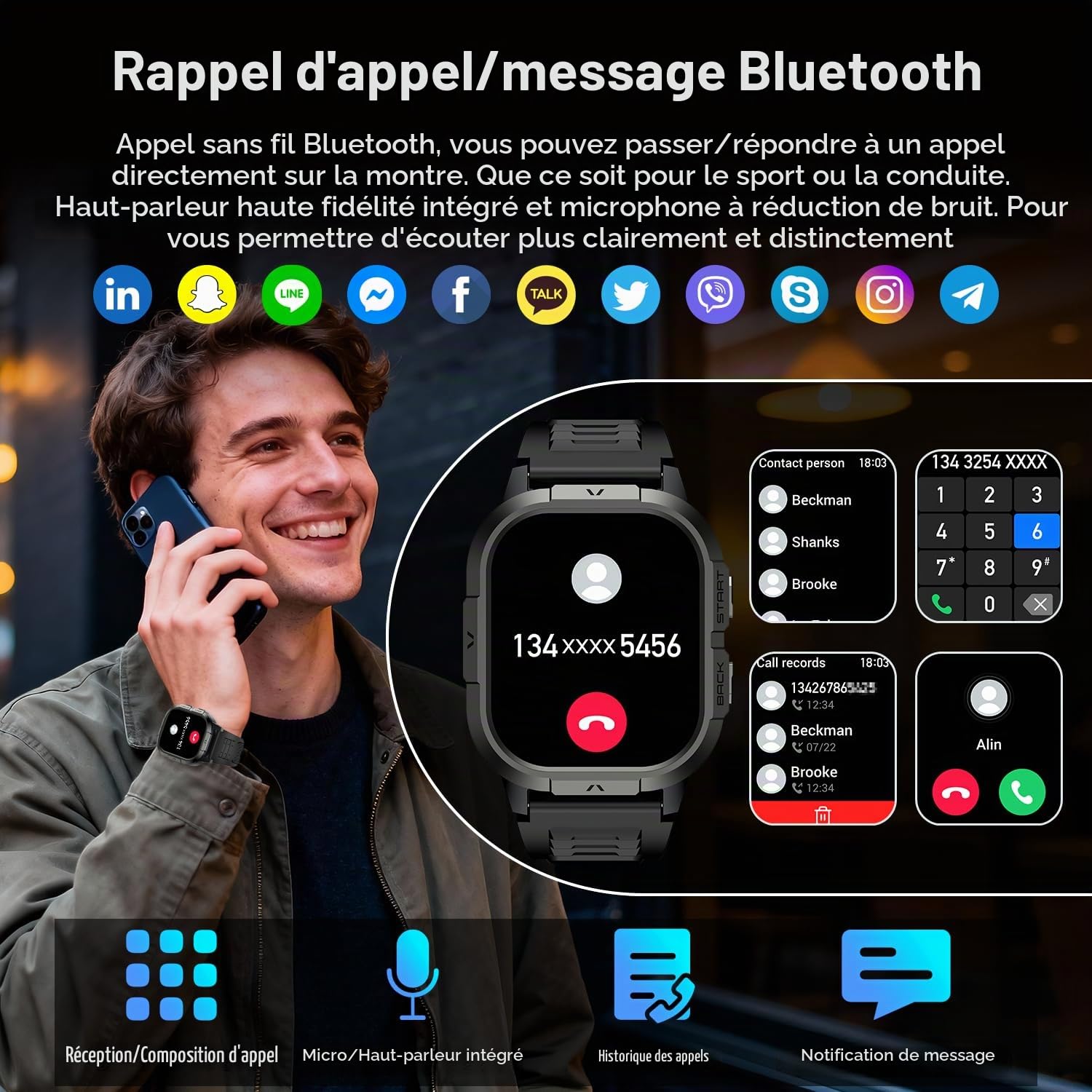 Montre Connectée Homme Femme Smartwatch avec Appel Bluetooth: Fitness Smart Watches for Men Militaire Montre Sport Tracker 120+ Podometre IP68 Étanche Montre Intelligente Smart Watch pour iOS Android