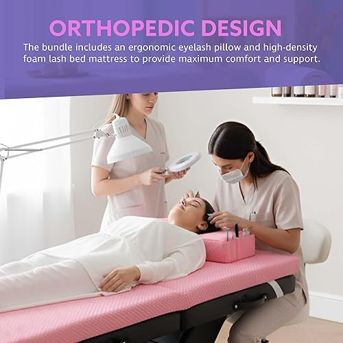 Miniatura 4 de | Colchón de pestañas + almohada (rosa) | Cómodo cubrecolchón - con cuatro correas en las esquinas y parte inferior antideslizante | Almohada de