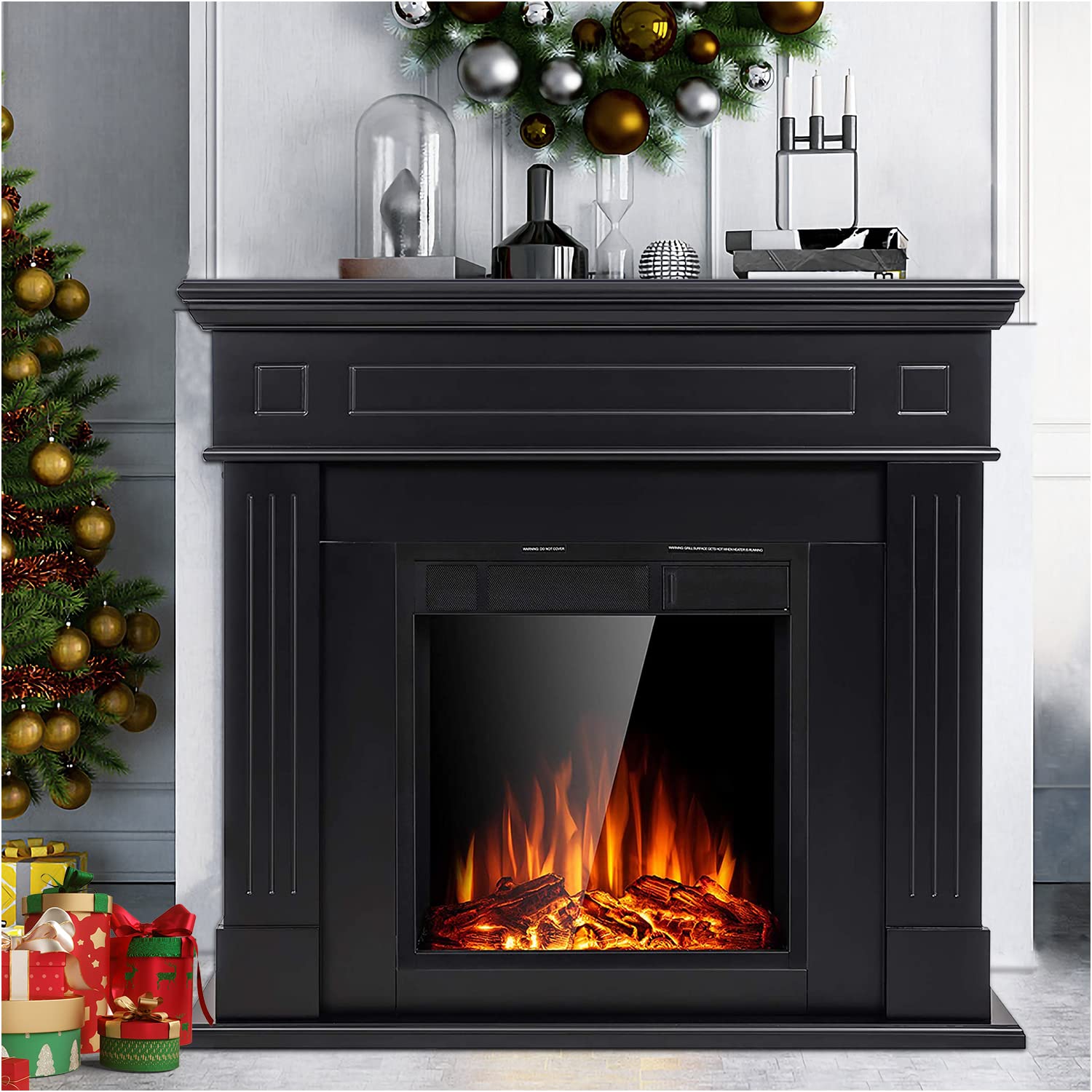 Buy COWSAR Electric Fireplace with Mantel Black Electric Fireplace