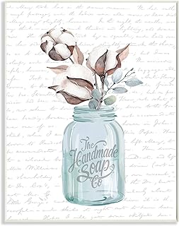 Stupell Industries Handmade Soap Jar Cotton Flower Bathroom Word, Design by Artist Lettered and Lined Wall Art, 10 x 15, Wood Plaque