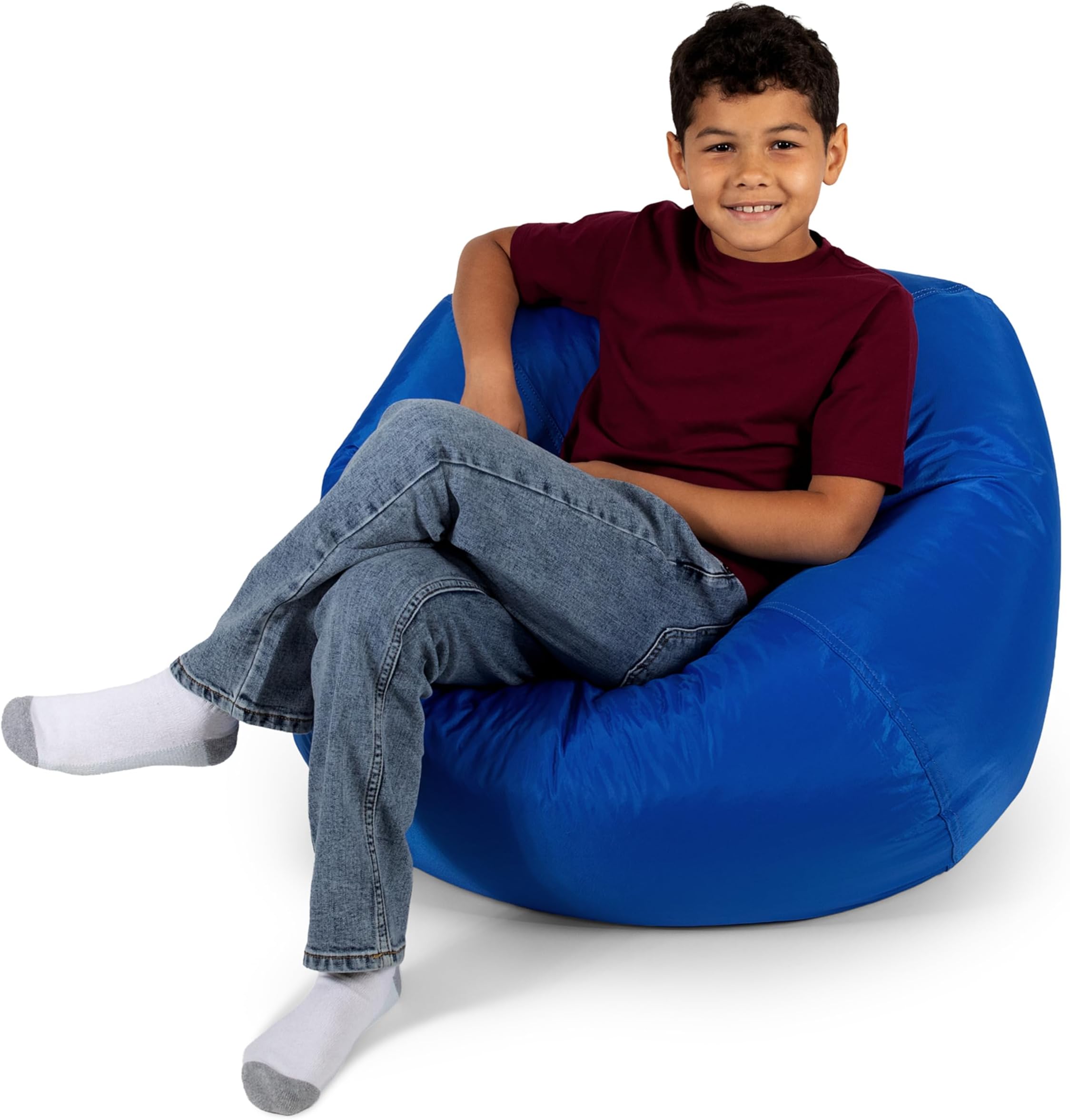 Big Joe Classic Bean Bag Chair for Kids Bedroom and Reading Nook, Easy-Clean Sapphire, Durable Nylon Polyester Blend, 2 feet Refillable