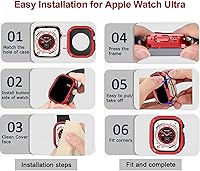 Vista 6 de NINKI Funda protectora para Apple Watch Ultra 2 de 1.929 in, color negro con rojo, a prueba de golpes, de TPU suave, funda protectora para Apple