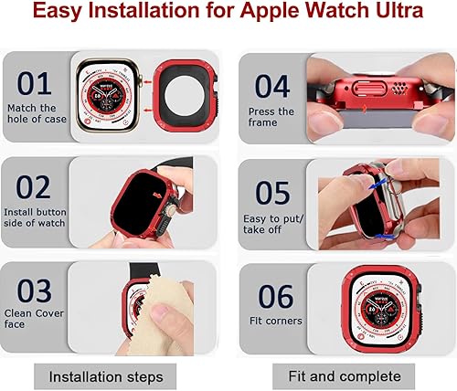 Miniatura 6 de NINKI Funda protectora para Apple Watch Ultra 2 de 1.929 in, color negro con rojo, a prueba de golpes, de TPU suave, funda protectora para Apple