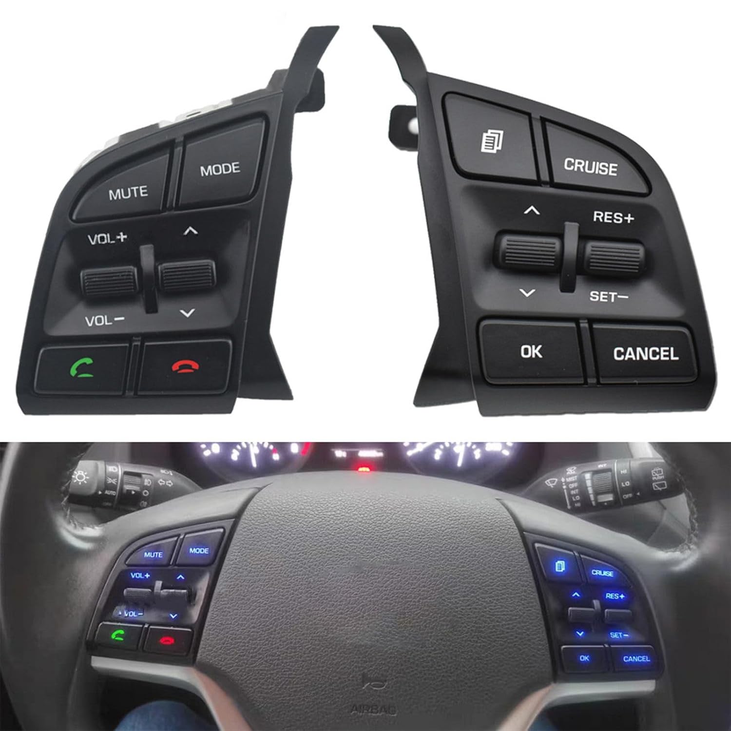 Steering Wheel Audio Volume Cruise Control Switch Button for Hyundai Tucson 2015-2019 ABS Multifunction 96710-D3500-4X 96720-D3200-4X Steering Wheel Accessories-Left+Right