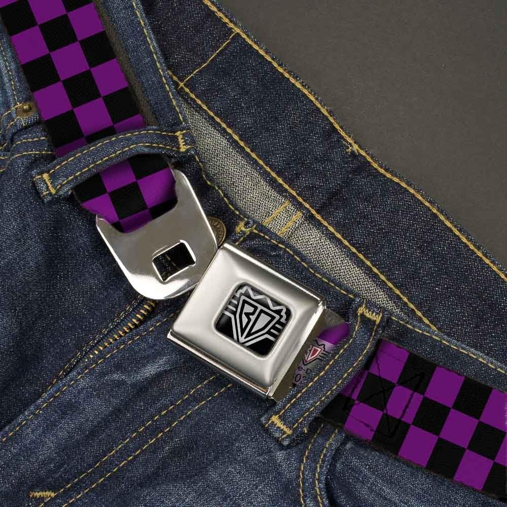 Buckle-Down Seatbelt Belt - Checker Black/Purple - 1.0" Wide - 20-36 Inches in Length