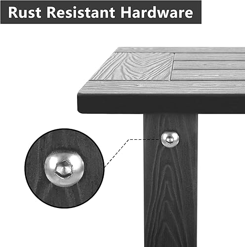 Miniatura 5 de Mesa auxiliar doble Adirondack resistente a la intemperie, mesa auxiliar rectangular para exteriores para silla Adirondack, color negro con grano de