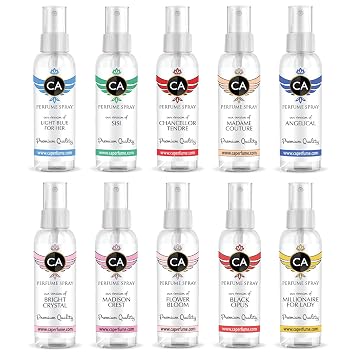 CA Perfume Spray Top 10 For Women (Bright Crystal + Light Blue For Her + SiSi + Chancellor Tendre + Madame Couture + Angel + Millionaire for Lady+ Madison Crest + Flowerbloom + Black Opus)