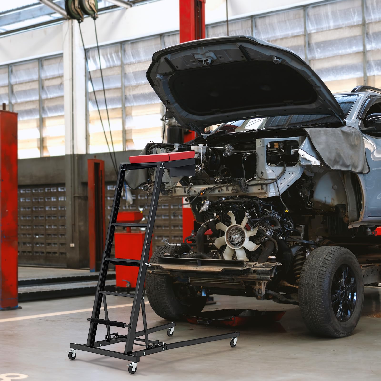 GYMAX Plataforma elevadora plegable, Automotive Topside Creeper de hasta 180 kg, con altura ajustable y 4 ruedas giratorias, Creeper para reparación y mantenimiento, para taller y hogar