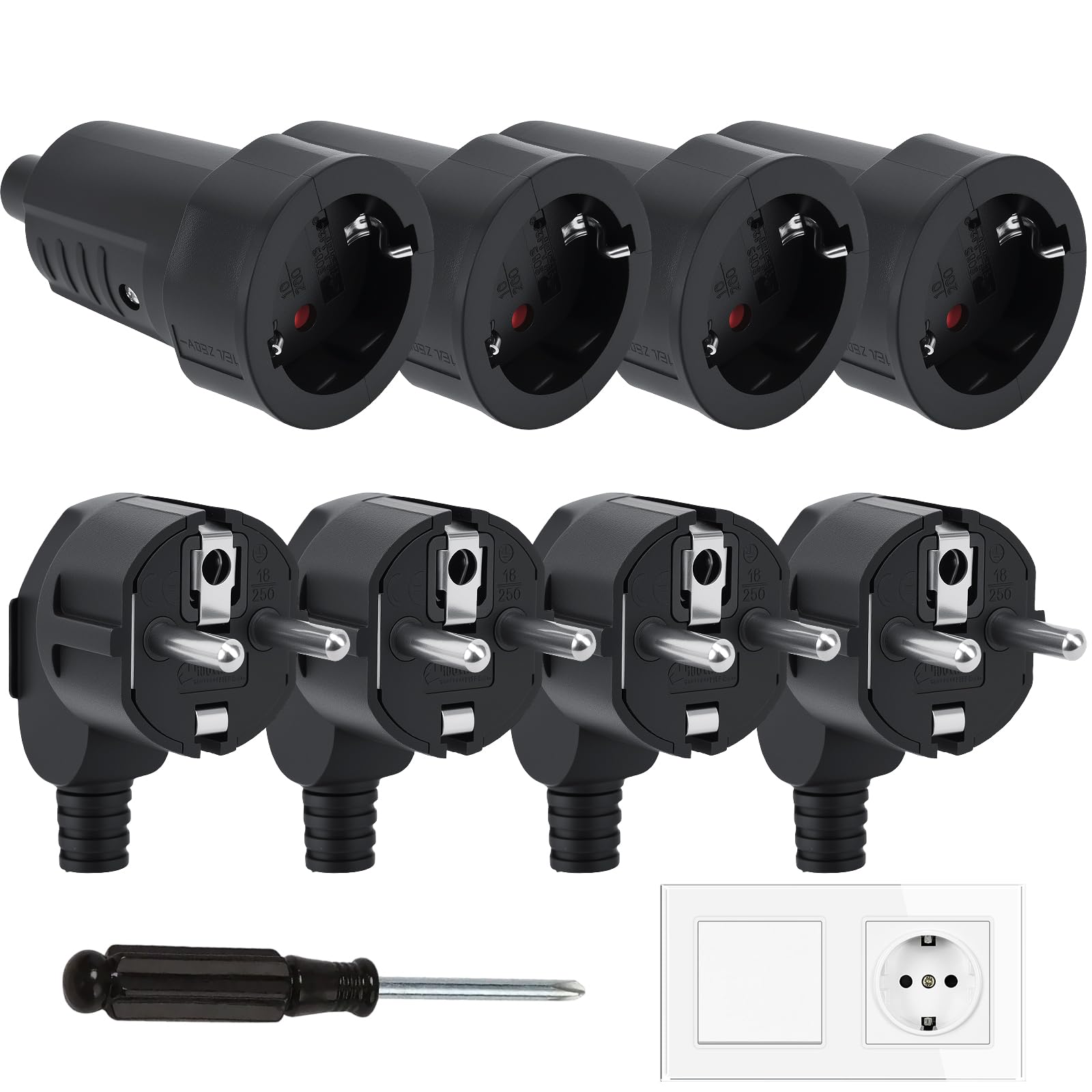 Connecteurs Schuko Fiche Prise Femelle 250V 16A IP20 Ignifuge Lot de 8