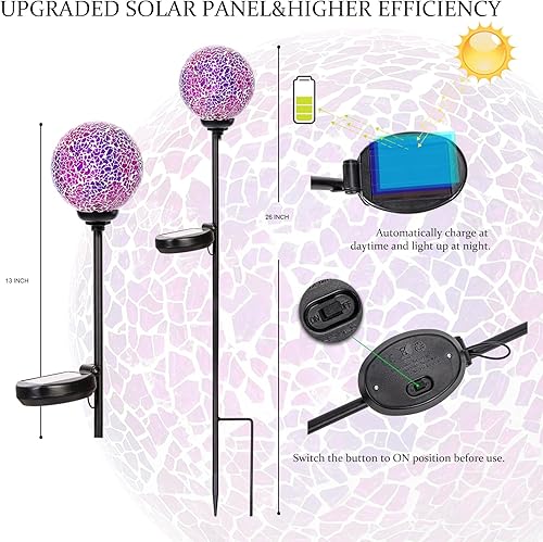 Miniatura 43 de VCUTEKA Luces solares de jardín, luces solares de mosaico, decoración al aire libre, luz de camino, luz LED de estaca para paisaje, césped, patio