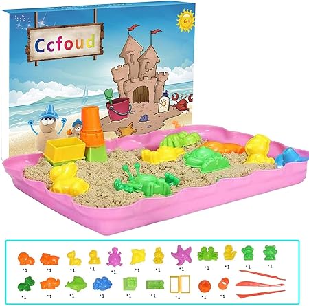 Amazon 砂遊びおもちゃ 砂場セット 砂セット 室内砂場 砂粘土おもちゃ 手を汚さない 22型抜き 付きサンドボックス 原色 6歳以上 砂遊び おもちゃ