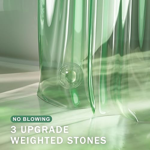 Miniatura 4 de AmazerBath Cortina de ducha resistente y forro 2 en 1, 100% EVA, forro de cortina de ducha suave y transparente verde menta, cortina de ducha de