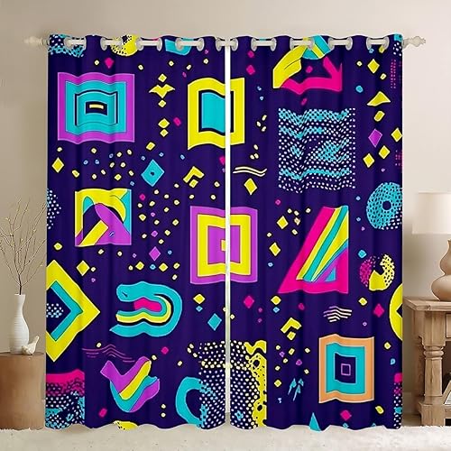 Cortinas de estilo moderno de los años 80 y 90 de 84 x 63 pulgadas, patrón retro de estilo Memphis con formas geométricas, cortinas opacas para
