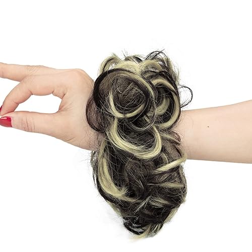 Vista 34 de Extensiones de cabello desordenado, coleta, peinado recogido, Moño, marrón, (dark brown mix ash blonde) marrón, (dark brown mix ash blonde),Mezcla