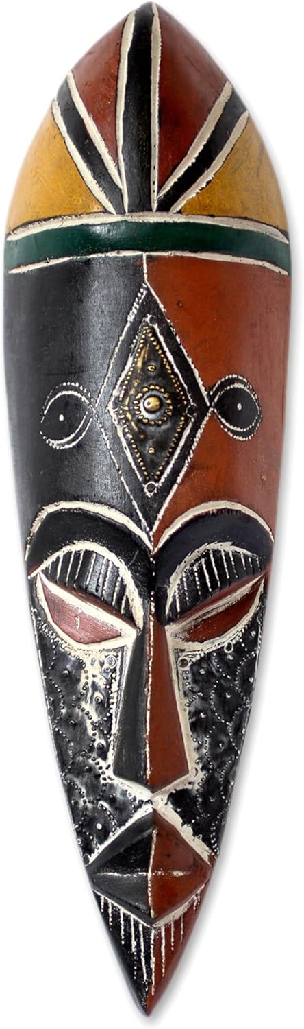 NOVICA Decorative Nigerian Large Wood Mask Multicolor, Maigaya'