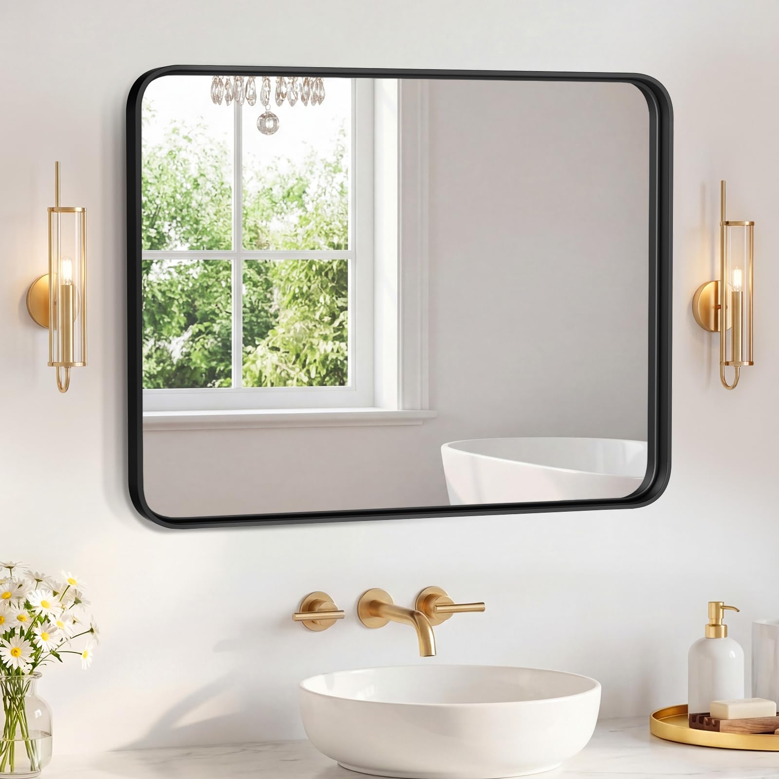 Sweetcrispy Bathroom Mirror 36x32 Inch, Vanity Mirror for Wall