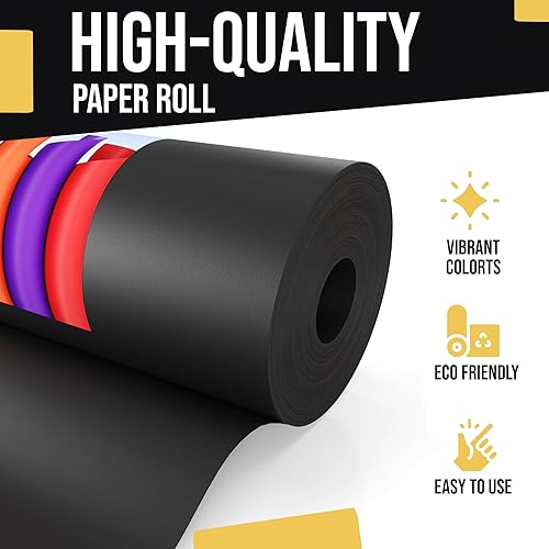 Miniatura 2 de Rollo de papel kraft negro de 17.75 x 1320 pulgadas (110 pies), papel de regalo de estraza perfecto como papel de envío, rollo de papel de embalaje,