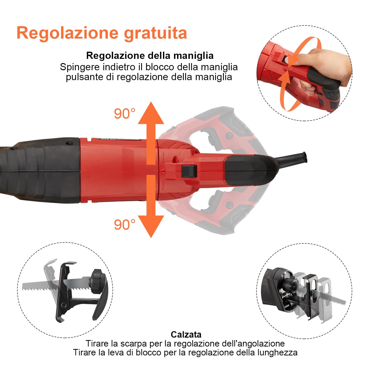 TEENO Sega a Gattuccio 850W Sega Universale Multifunzione con Luce LED, Maniglia Girevole, Velocità 0-2800SPM, con 2 lame: uno per legno, uno per metallo