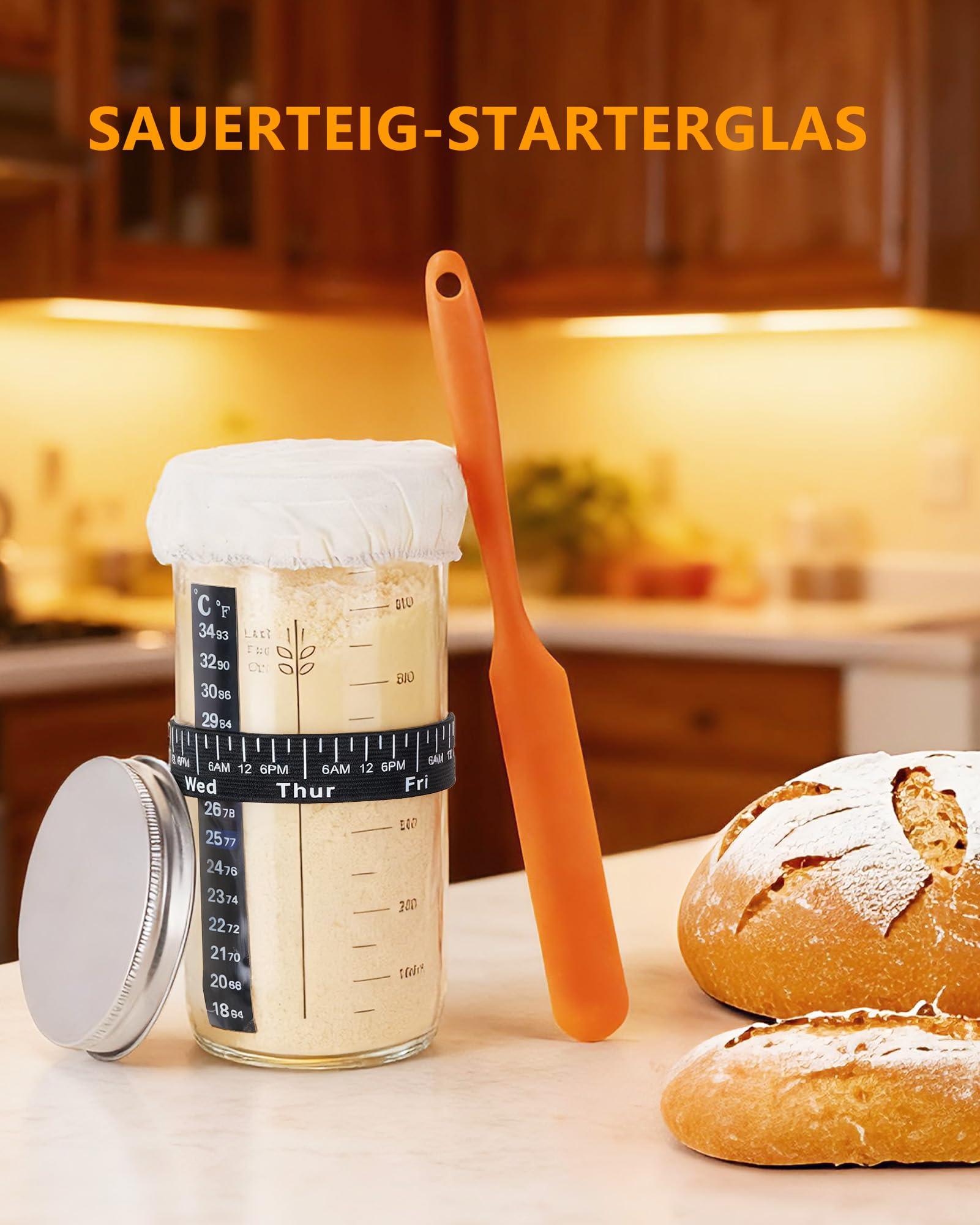 JOJOSEE Gärkörbchen, Brotgärkorb-Set Für Sauerteig Starter Set, Gärkorb natürlichem Rattan, Sauerteig-Gärkorb (inkl. Teigschaber, Rostmesser, Gärtuch & mehr) - Komplett Ausrüstung für Anfänger Profis