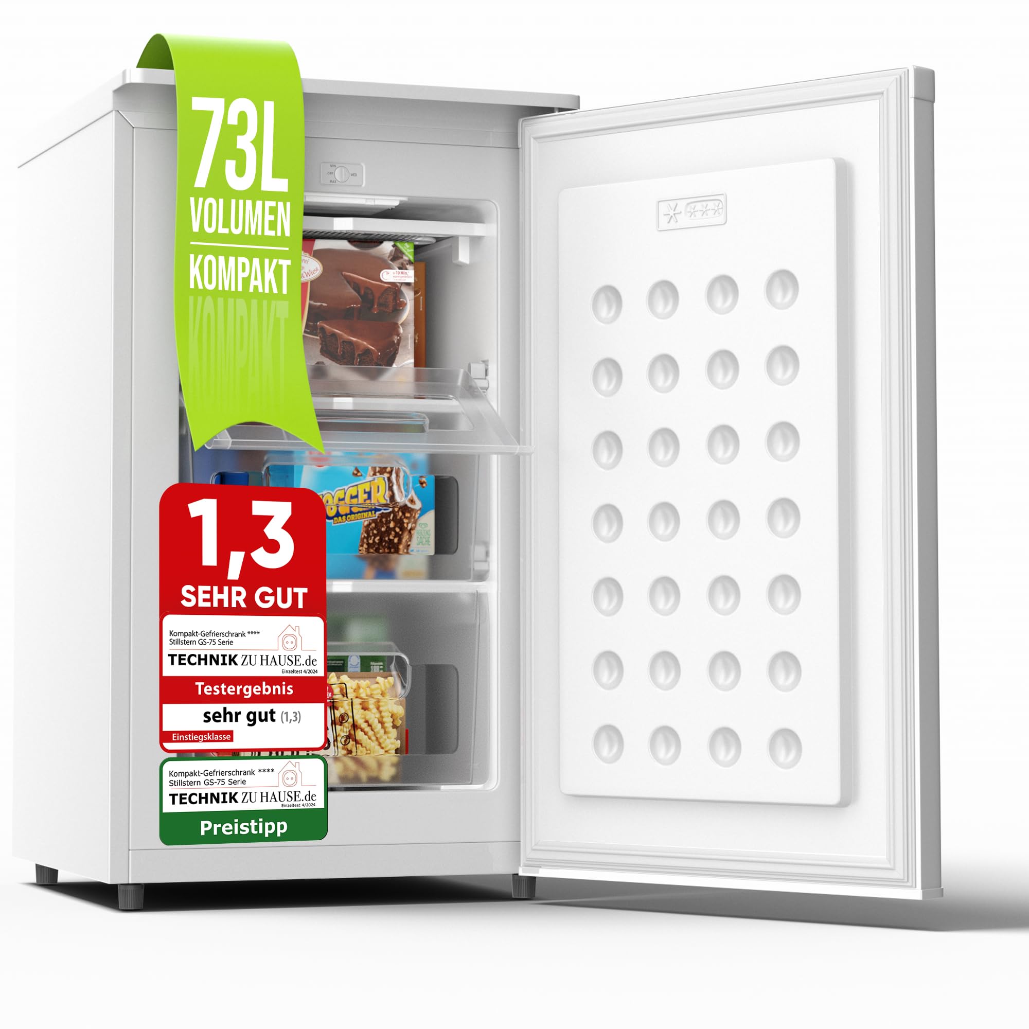 Stillstern Congélateur C (73 L) 4 étoiles -18 °C, faible consommation d'énergie, 3 compartiments, température réglable en continu, butée de porte interchangeable, petit congélateur, congélateur