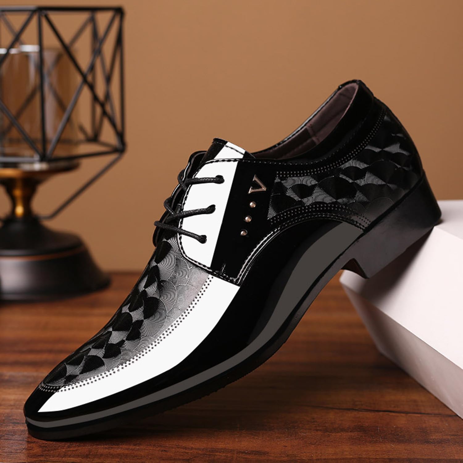 Herren Smoking Lackleder Klassische Schnürschuhe Business Schuhe
