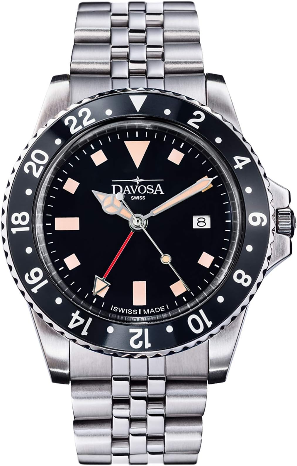 Professional Men Watch, Quality Swiss Made Quartz, GMT Dual Time Analog Dial, Luxury Vintage Fashion Wrist Band Watch