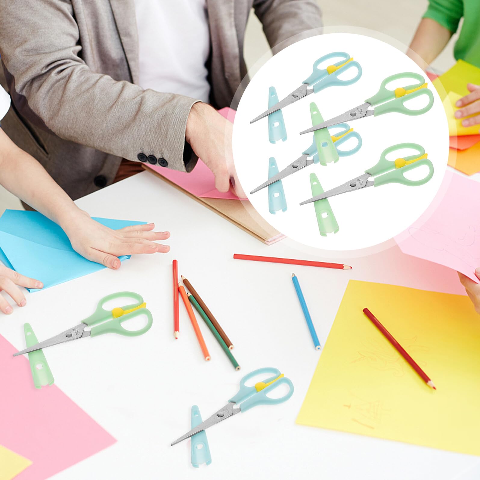 DOITOOL 16 Stck. Teiliges Kindersicherheits Scheren aus mit Ergonomischem Griff Rutschfest und Leicht für Schule Basteln und Zuhause Blau und Grün Praktische Schneidewerkzeuge