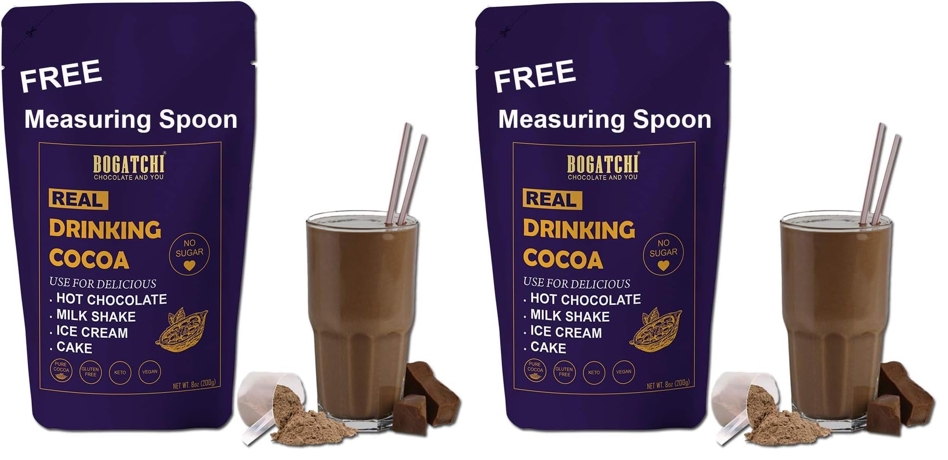 BOGATCHI Drinking Keto Chocolate Powder , Vegan -Raw - No Sugar- Gluten Free- Single Origin and Natural , Dark Unsweetened Drinking Cocoa Powder, 200g , Free Measuring Spoon (Pack of 2)-image-26