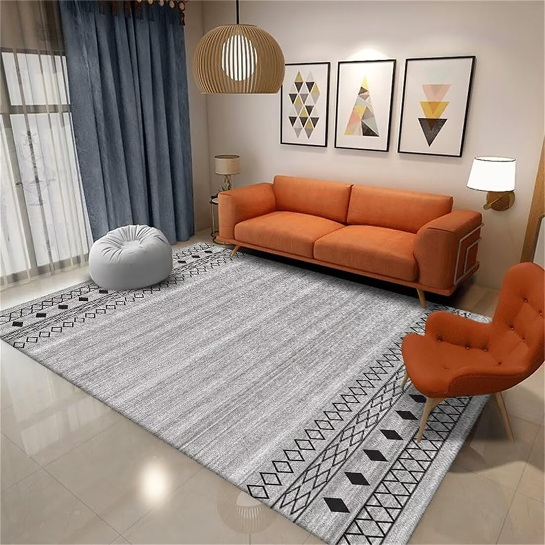 Tapis descente de lit chambre adulte géométrique gris pour un réveil tout en douceur
