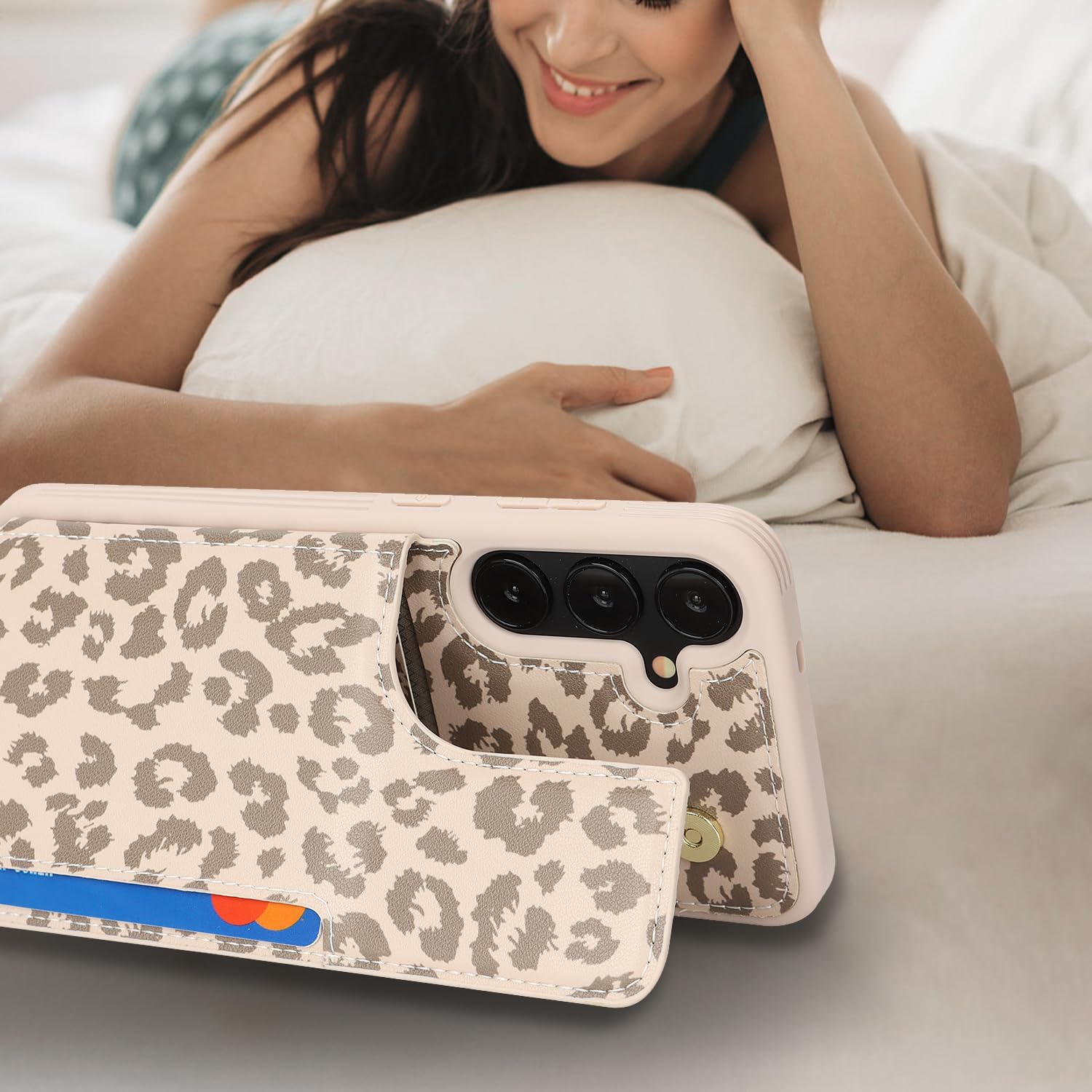 iCoverCase Compatible with Samsung Galaxy S25 Case with Card Holder, Wallet Case for Women Men [RFID Blocking] PU Leather Protective Phone Case for S25 (Beige Leopard) - Image 5