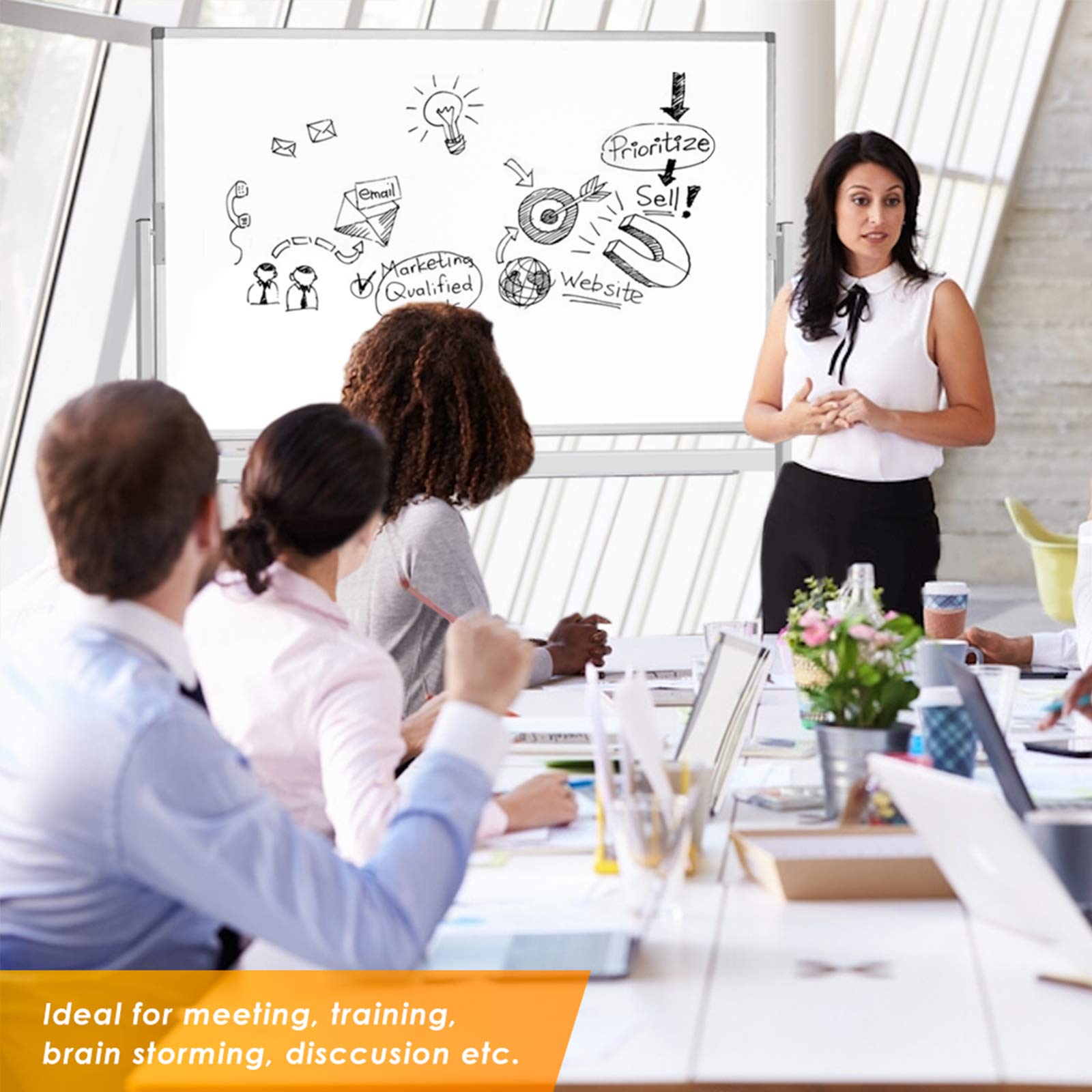 Mobile Whiteboard, 48 x 32 inches Double Sided Dry Erase Board Large