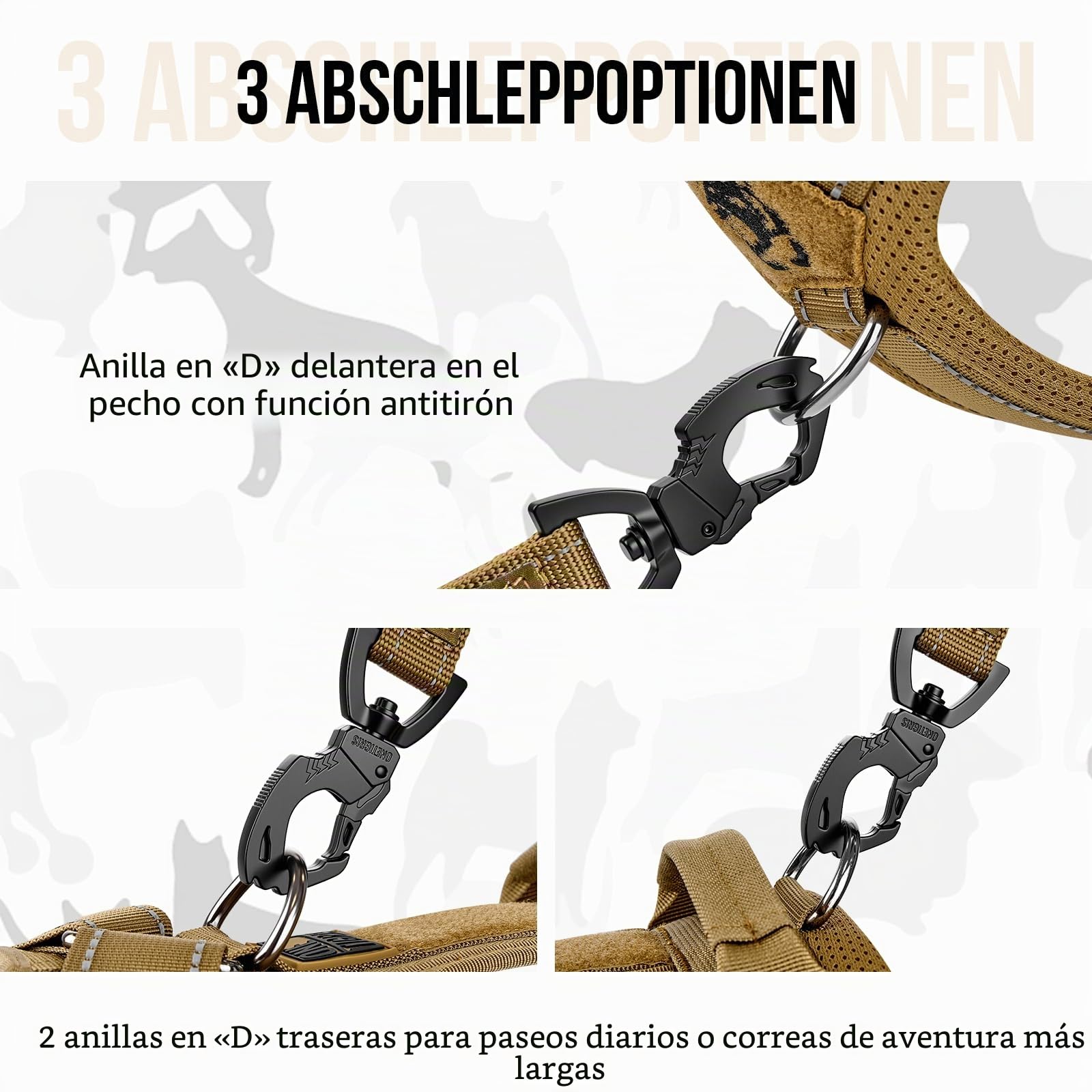 OneTigris arnés para perros, Diesel ajustable táctico acolchado suave para perros medianos y grandes con reflectante, 1 asa, 3 anillos en D (Marrón, M)
