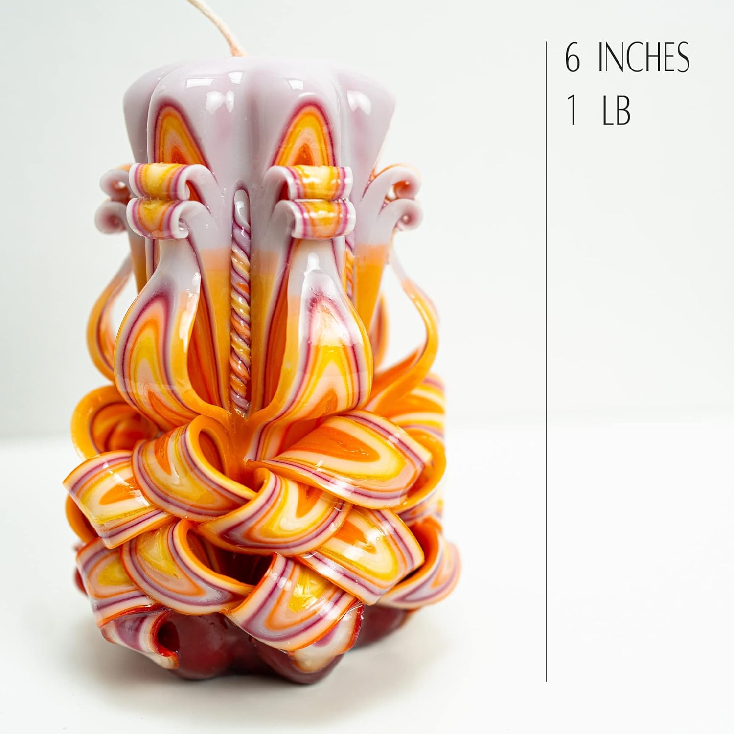 Carved Candle Artisan Handmade Decorative Dipped Candle 6 inch Yellow Fall Thanksgiving New Year Christmas Holiday Seasonal Gift for Mom Home Accent - Celebration