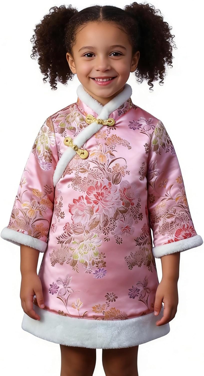 Baby Girls Dress Chinese Qipao Outfits Traditional Cheongsam Tang Quilted Dresses New Year Costumes Coat