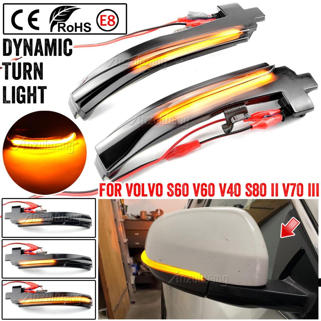 Lampa lusterka wstecznego dynamiczny migacz LED w??czony kierunkowskaz Compatible for Volvo V40 V60 S60 Cross Country S80 2014-2018 V70 III 2012-2016