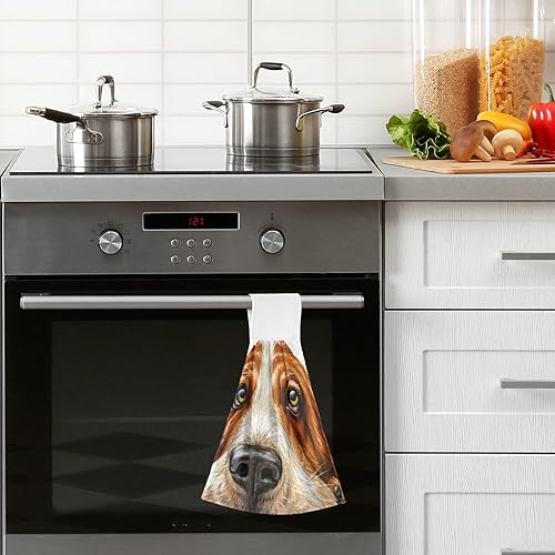 Miniatura 2 de ALAZA Juego de 2 toallas de mano para colgar con diseño de perro Basset Hound, juego de toallas de mano absorbentes, paños para bar de té, para