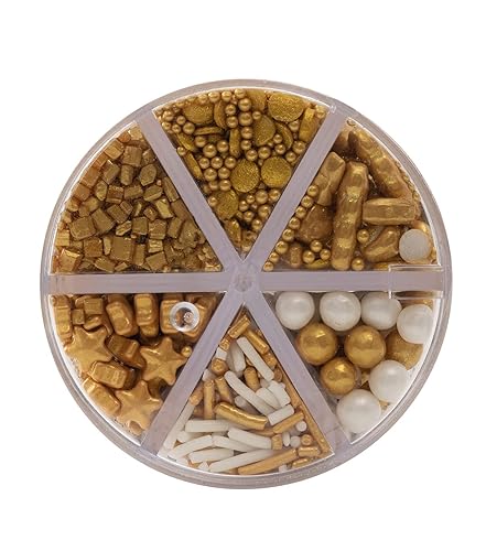 Miniatura 2 de Sweetshop, Espolvorea 6 celdas, dorado y blanco, gránulos comestibles, gránulos elegantes para hornear y decorar, usar en cupcakes, pasteles,