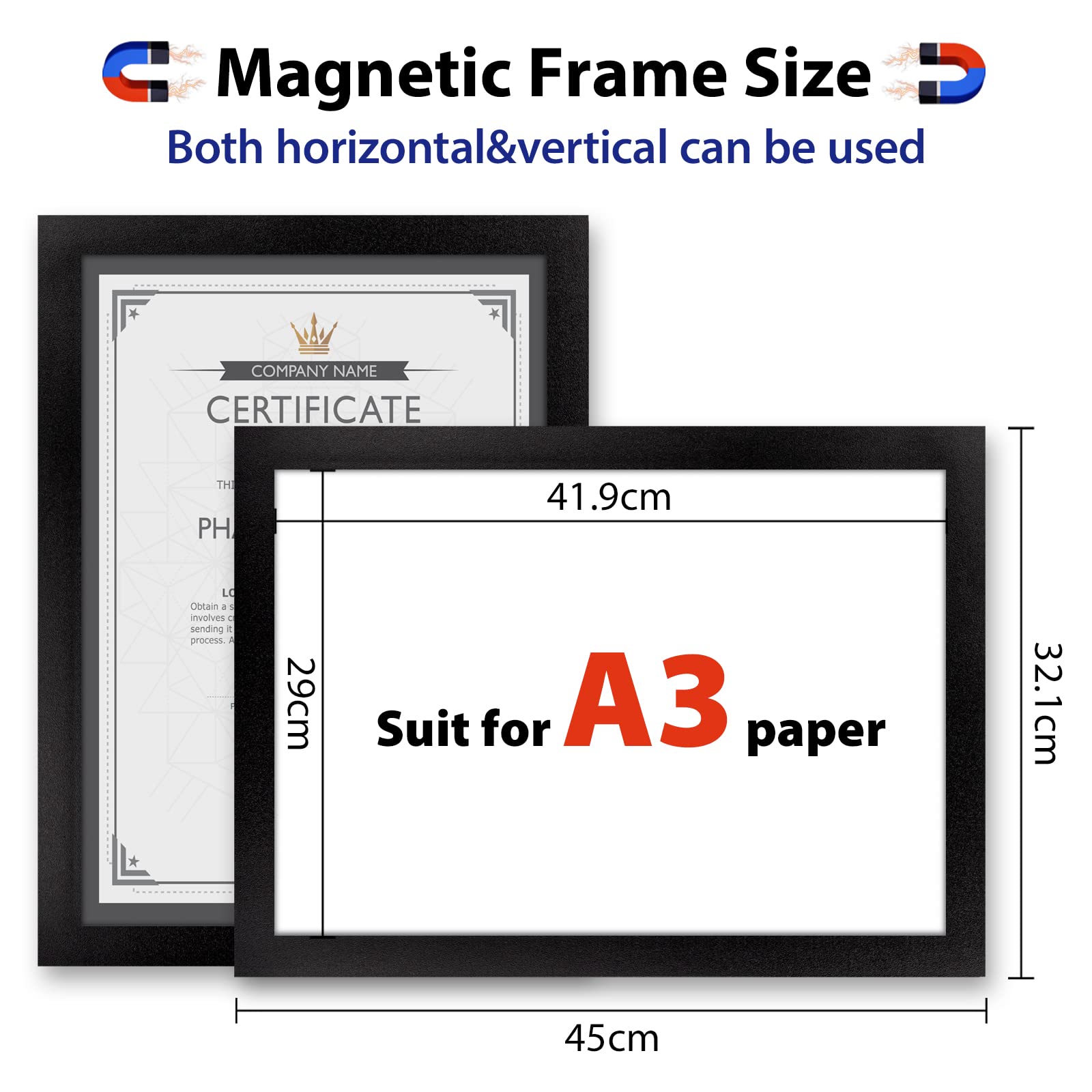 Samoprzylepna magnetyczna ramka ekspozycyjna A3, magnetyczny uchwyt na papier z mocną magiczną bordiurą, magnetyczna ramka na lodówkę na ścianę, drzwi, płytki, lodówkę, szafkę, uchwyt na znaki okienne (10 szt., czarna)