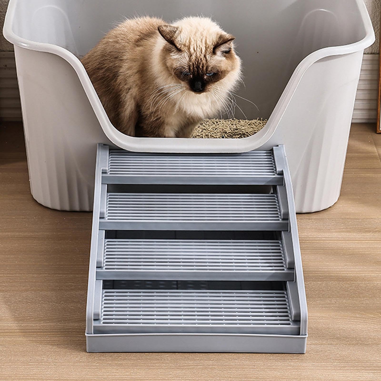 Pedalbetriebene Rampe für Katzen, Hocker für Kätzchen Und ältere Katzen, für Den Innenbereich, Leicht zu Reinigen, Katzenstreu, Leiter, Grau