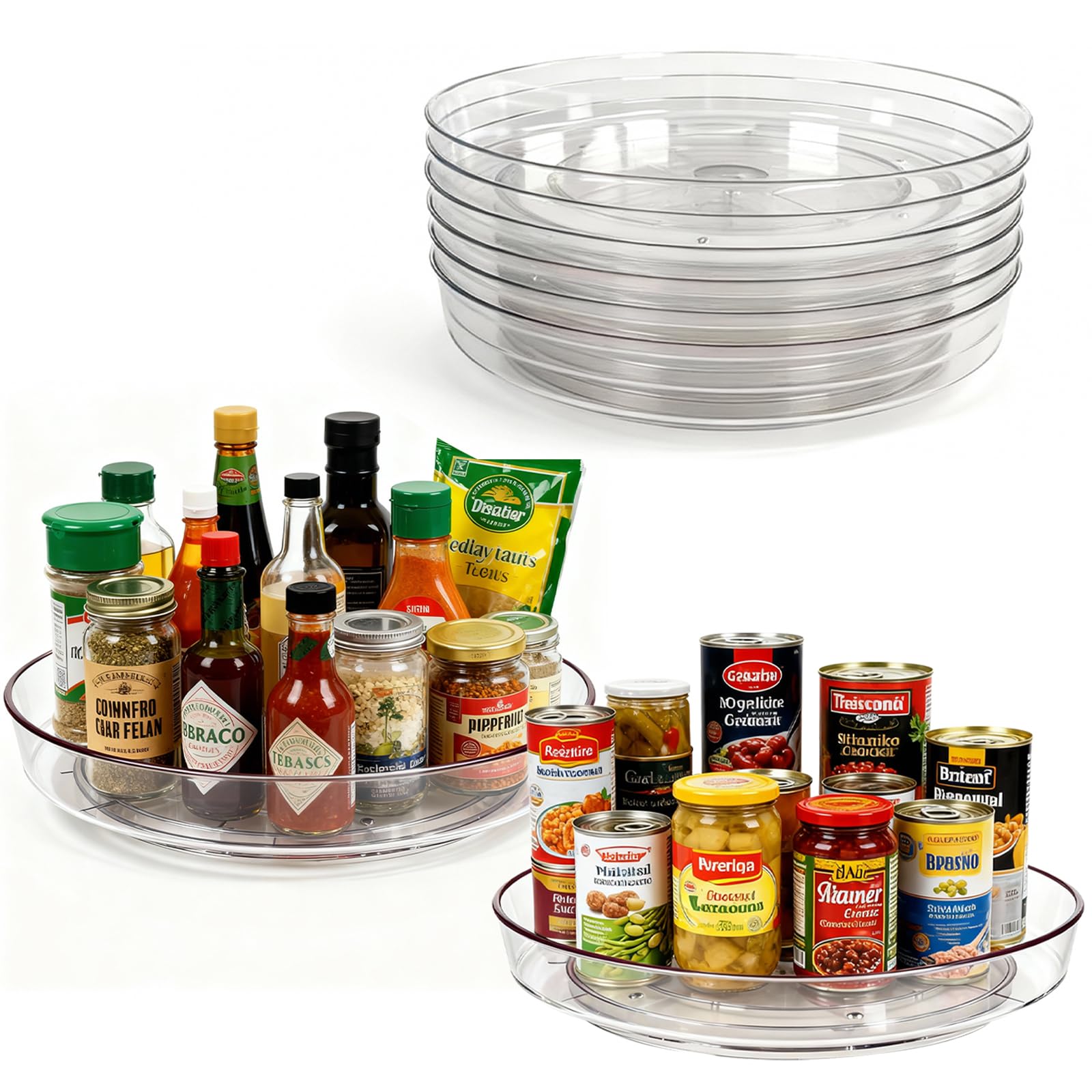 Lazy Susan Drehteller für Gewürzorganisation, transparenter BPA-freier Kunststoff, drehbarer Organizer für Küchenschrank, Speisekammer, Arbeitsplatte, Kühlschrank, 360 Grad drehbare Basis