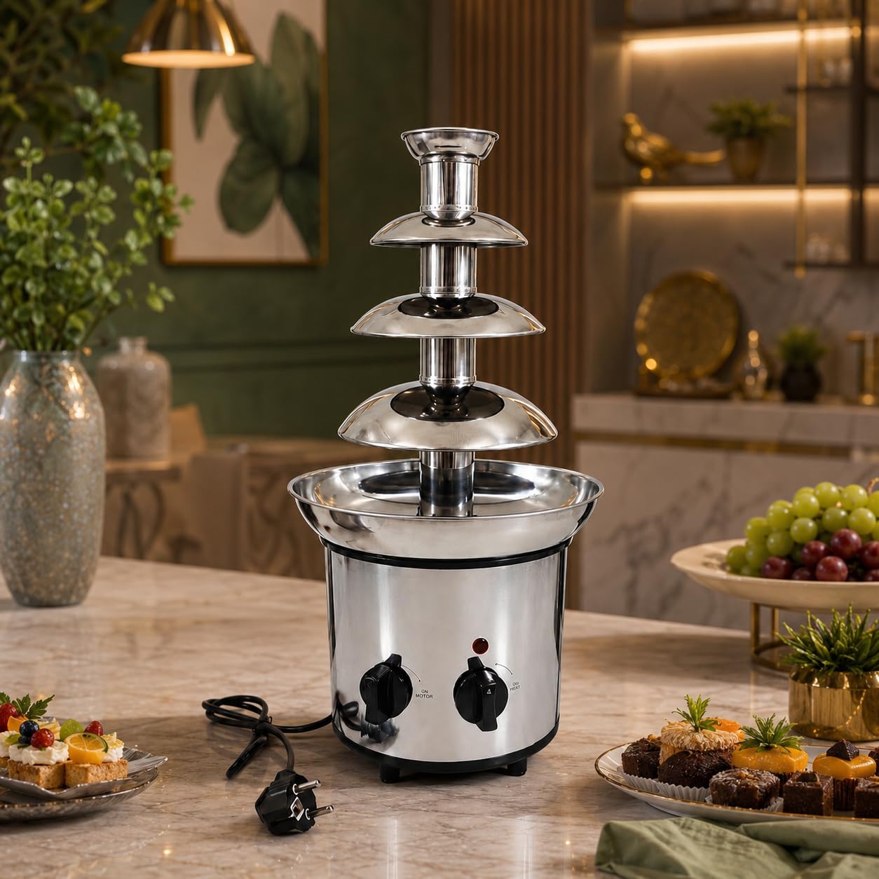 Gurubhai Equipments 4-Tier Chocolate Fondue Fountain Machine, Stainless Steel - 170W, Commercial-Grade Electric Chocolate Fountain for Events, Parties, Buffets, Weddings, and Catering Services-image-43
