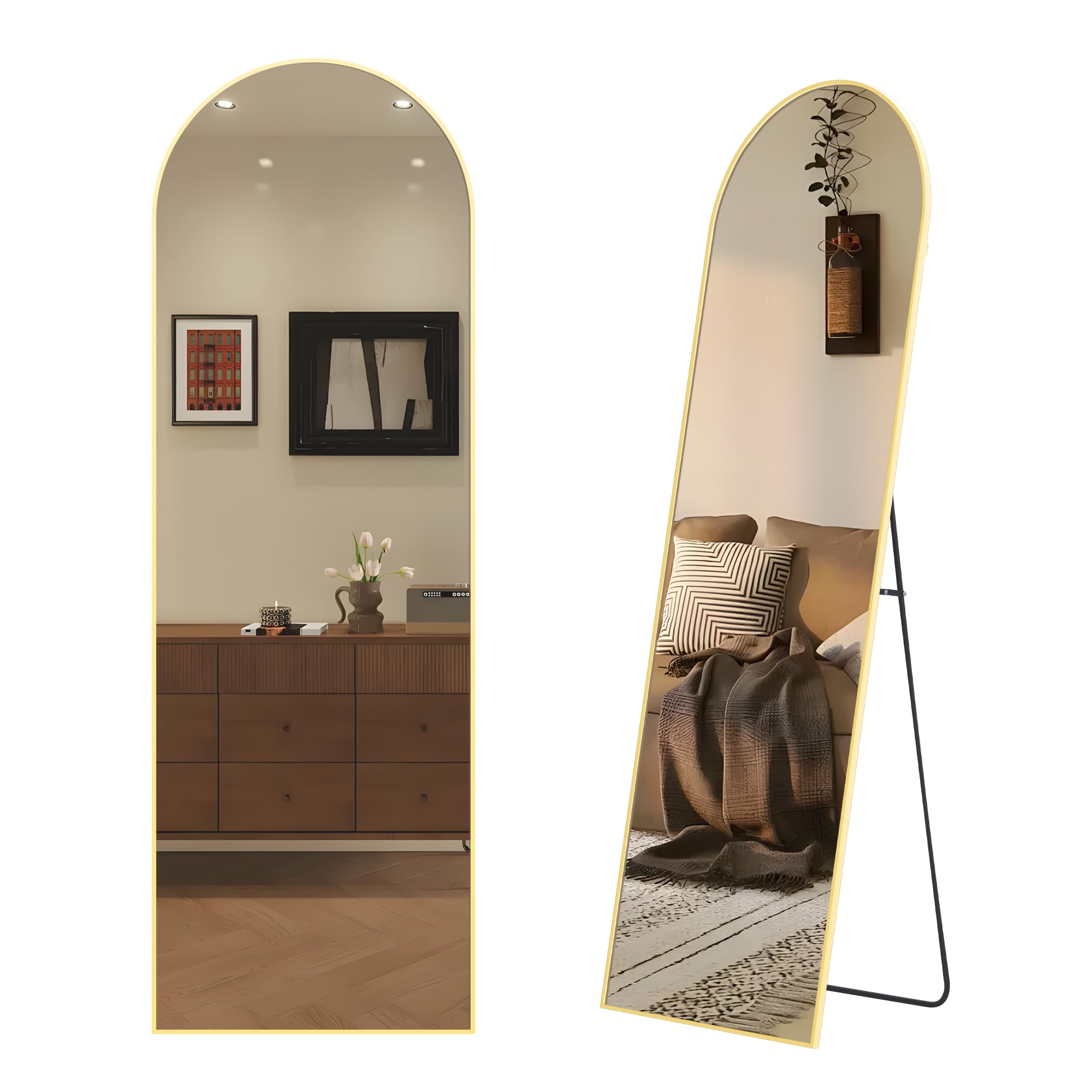 65"x 24" Arched Full Length Mirrors Gold Arched Full Body Mirror Floor Mirror Arch Mirror Bathroom Vanity Mirror Brushed Metal Frame Anti-Rust Tempered Glass for Bedroom Entryway Living/Dressing Room