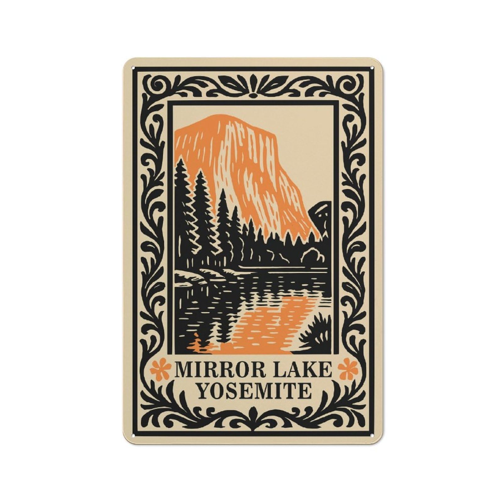 Junmoney Style-1 Metal Sign 30X20cm With Mirror Lake Yosemite Illustration For Home Bar Wall, Vintage Decor, Wall Decoration For Home Bars And Entertaining Spaces