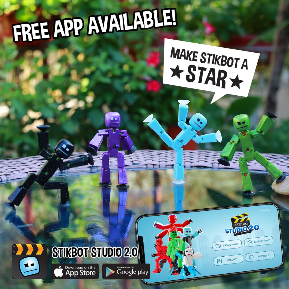 Zing Stikbot Chef and Lifestyle Dual Action Pack - Includes 2 Stikbots and Lots of Cool Accessories in Eco Friendly Packaging (Pack B - Blue & Yellow