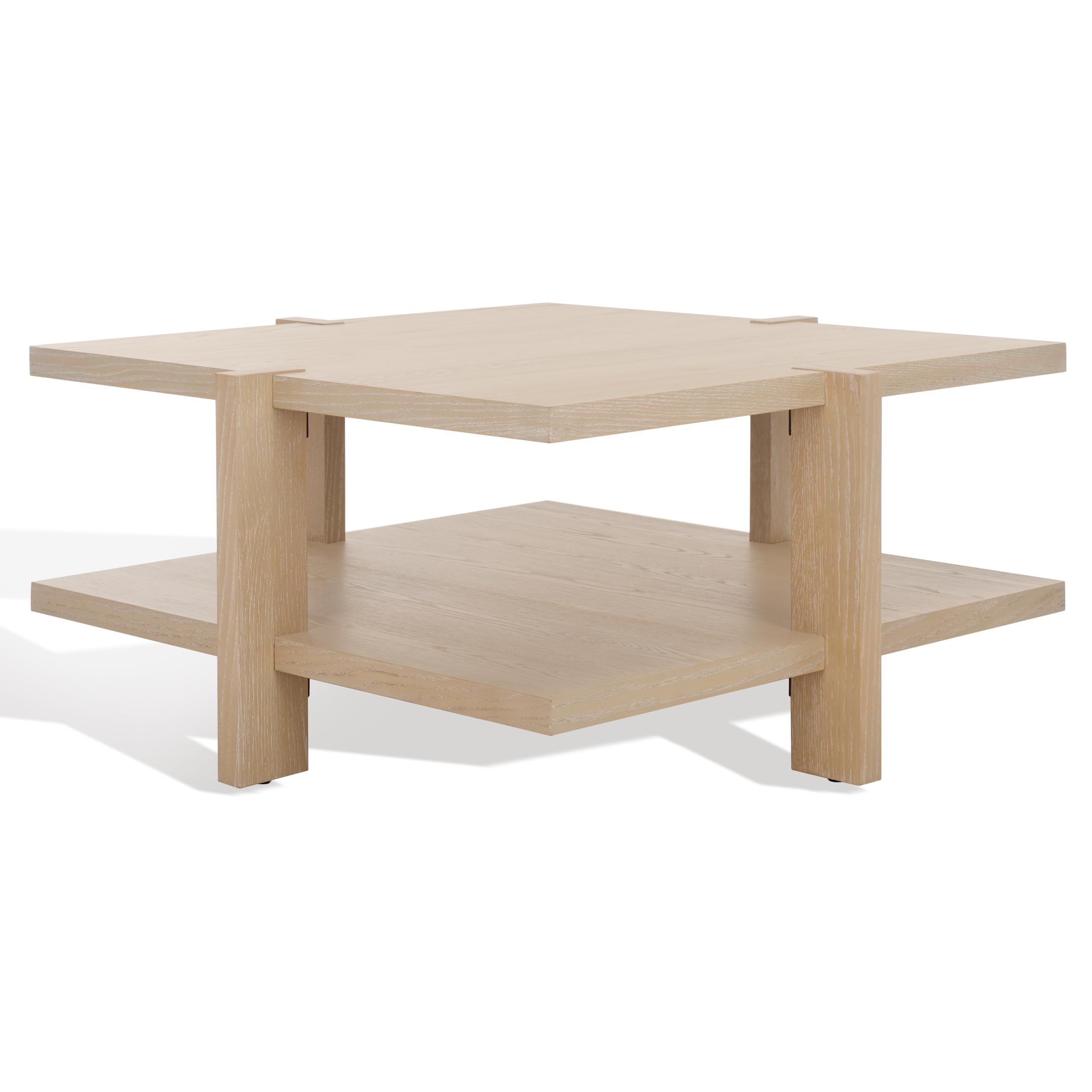 SAFAVIEH Couture Collection Quigley Natural Oak Brown 2-Tier Square Coffee Table Ideal for Living Room Office Bedroom