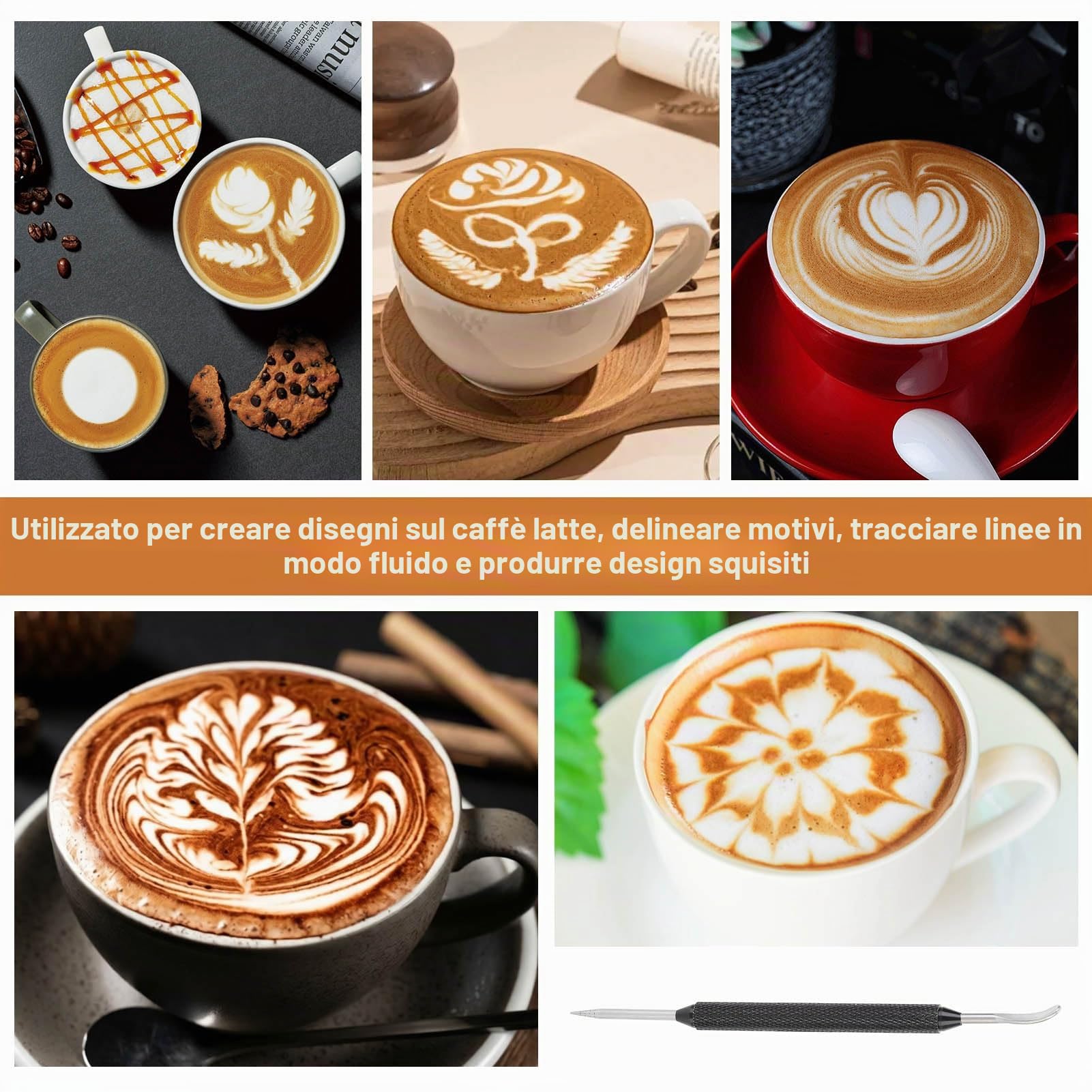 Art Penna per Decorare Il Caffè, Acciaio Inossidabile Latte Art Penna, Cappuccino Latte Art Penna, Strumento Di Arte Caffè Fai Da Te, Barista Cappuccino Espresso Caffè Decorazione