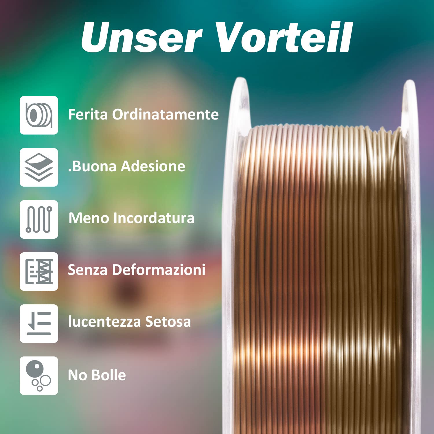 GIANTARM 1.75mm Filamento PLA Silk Rame Sfumato, Filamento per Stampante 3D da 1 kg PLA, Materiali per Stampa 3D a Filamento, Confezione Sottovuoto