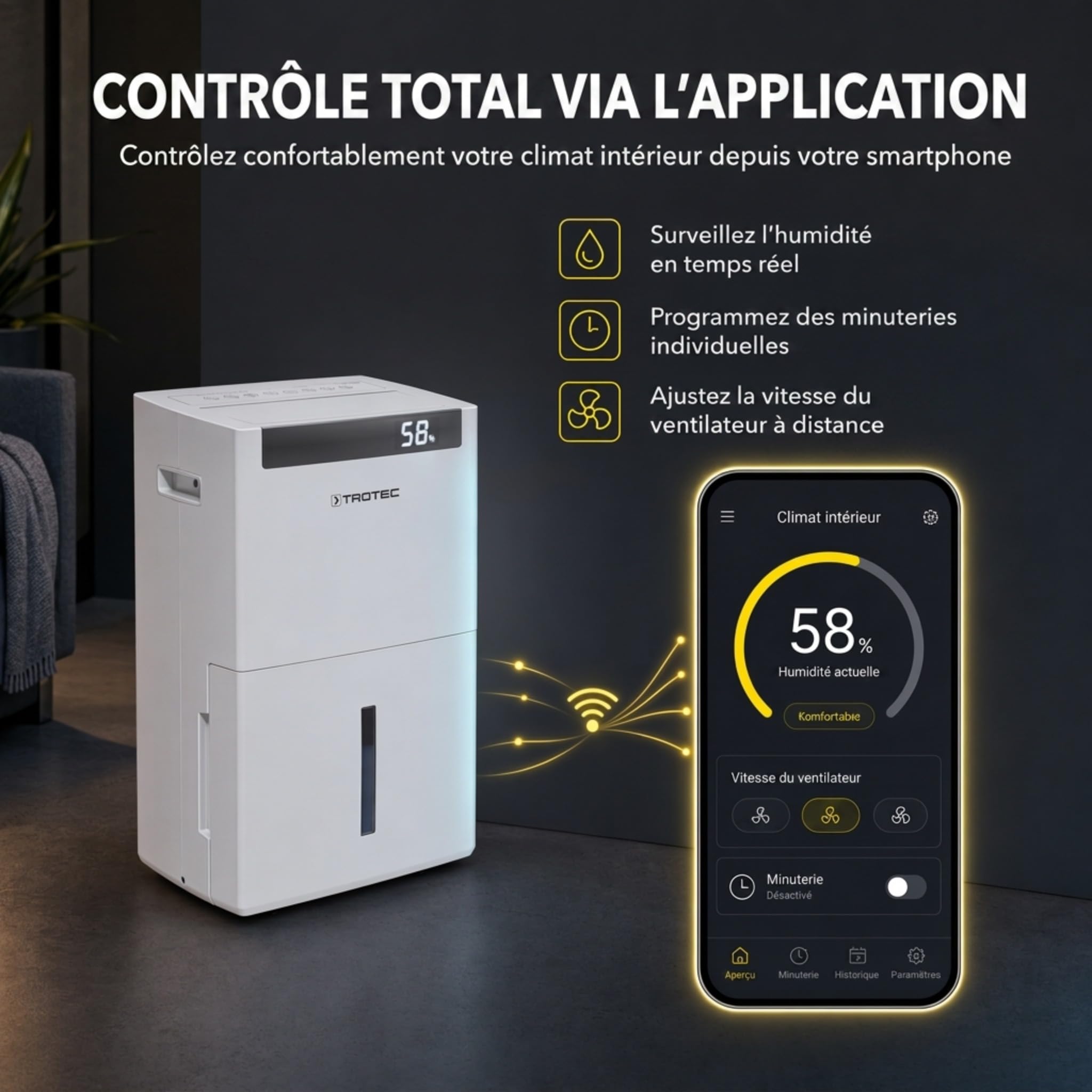 Trotec TTK-I 110 E Déshumidificateur connecté WiFi 35 L/24 h jusqu’à 110 m²