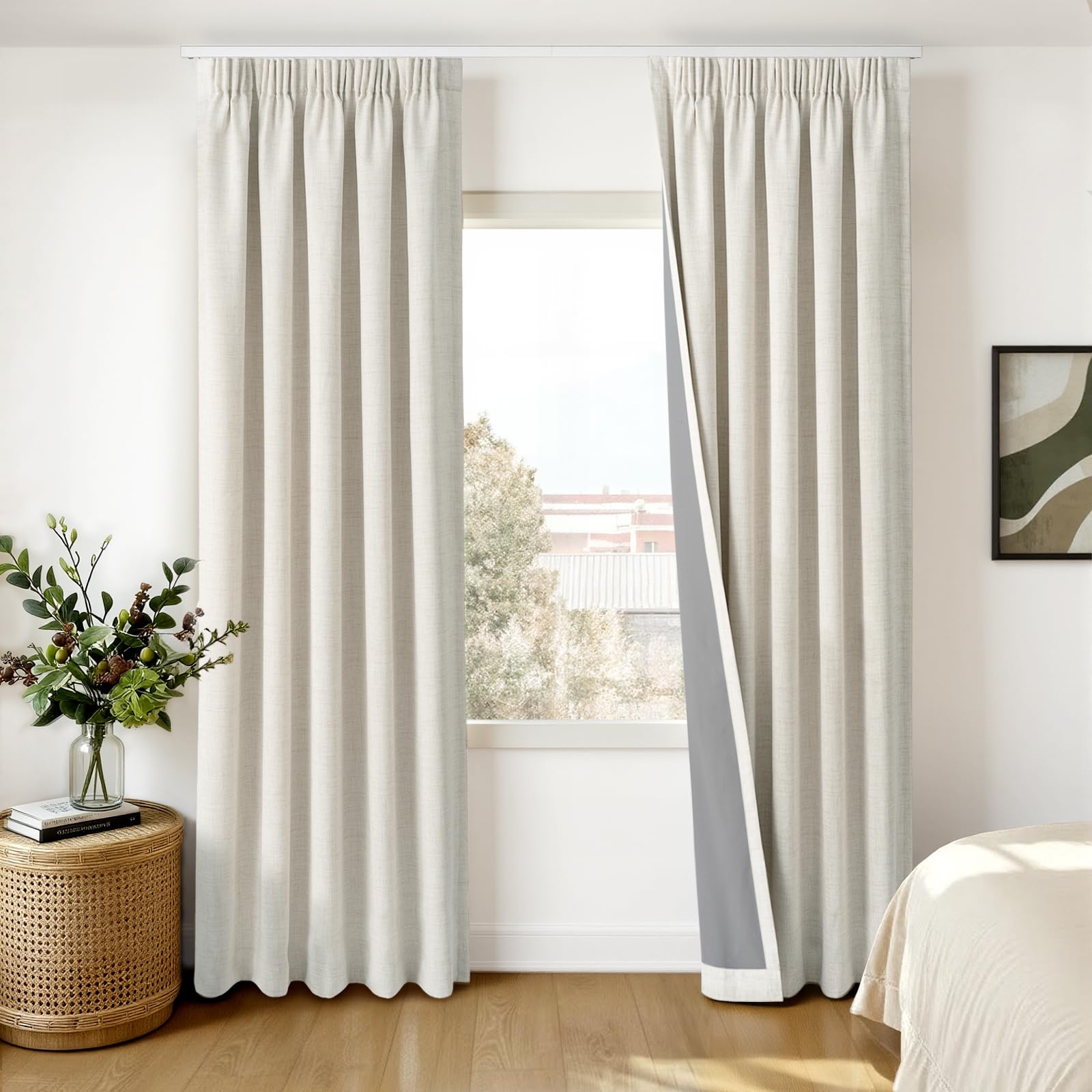 INOVADAY 100% Rideau Occultant Thermique 140 x 245 cm Lot de 2, Beige | Rideau Galon Fronceur pour Salon et Chambre, Isolant Anti Froid et Chaleur, Réduction du Bruit, Suspension Flexible, OEKO